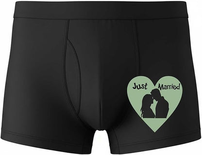 Just Married Boxer Short Mens Black Fun Dog Lovers Gift For Men