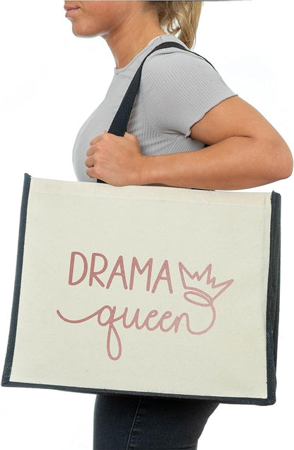 Drama Queen Tote Bag Funny Birthday Gift Jute Canvas Shopping Natural