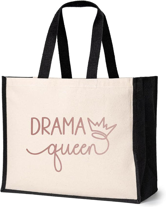 Drama Queen Tote Bag Funny Birthday Gift Jute Canvas Shopping Natural