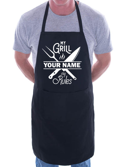 Personalised Apron My Grill My Rules Any Name Father's Day Birthday Funny Gift