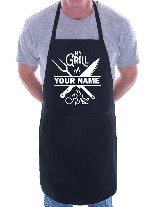 Personalised Apron My Grill My Rules Any Name Father's Day Birthday Funny Gift
