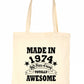 Made in 1974 Tote Bag 50th Birthday Shopping Tote Reusable Bag For Life