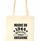 Made In 1944 Tote Bag  80th Birthday Shopping Tote Reusable Bag For Life