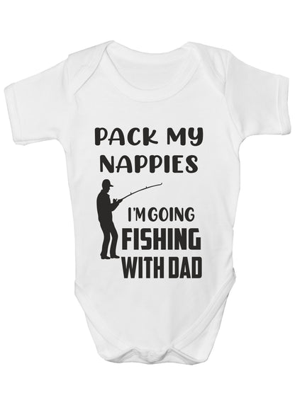 Going Fishing With Daddy Funny Short Sleeve Babygrow Baby Vest Romper Bodysuit