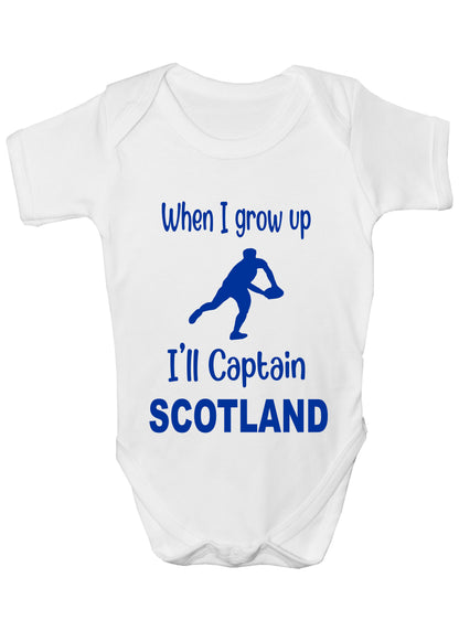 When Grow Up Captain Scotland Funny Babygrow Scottish Rugby Bodysuit Baby Gift