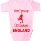 When Grow Up Captain England Funny Babygrow English Football Bodysuit Baby Gift