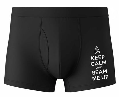 Keep Calm And Beam Me Up Bamboo Boxer Shorts Sci Fi Gift For Him