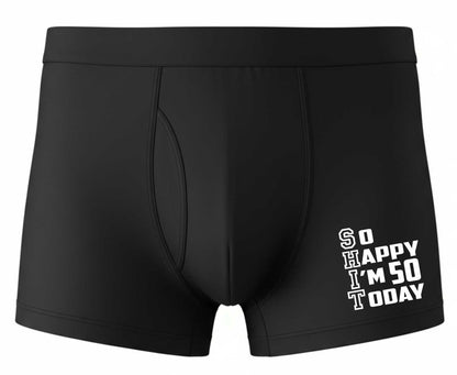 So Happy I'm 50 Today Bamboo Boxer Shorts Funny 50th Birthday Gift