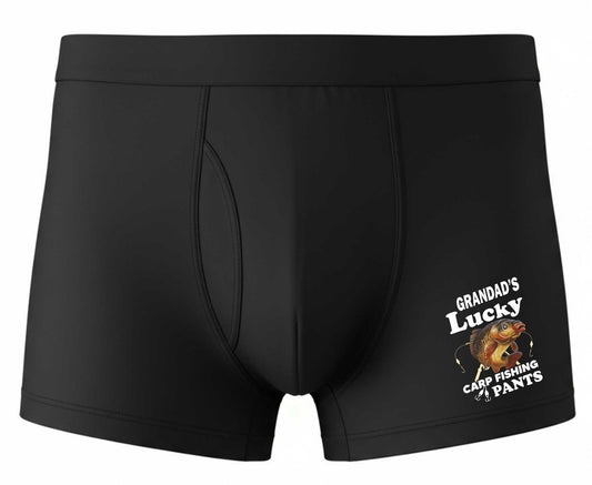Worlds Grandad's Lucky Carp Bamboo Boxer Shorts Funny Angling Gift Him