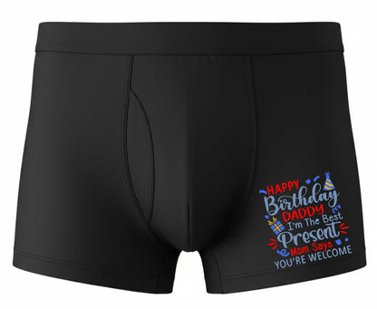 Happy Birthday Daddy Best Present Bamboo Boxer Shorts Funny Gift