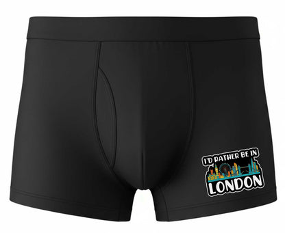 I'd Rather Be In London Boxer Shorts Mens Black Fun Gift For Men
