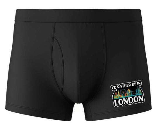 I'd Rather Be In London Boxer Shorts Mens Black Fun Gift For Men