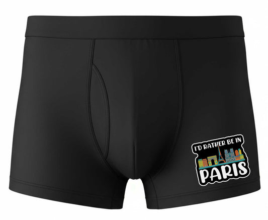 I'd Rather Be In Paris Boxer Shorts Mens Black Fun Gift For Men
