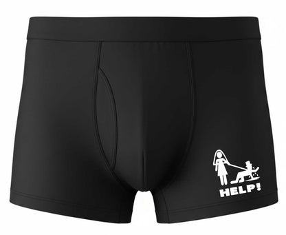 Groom Help! Bamboo Boxers Funny Stag Do Wedding Gift