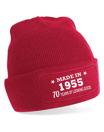 70th Birthday Made In 1955 Beanie Hat Gift for 70 Year Old For Men & Ladies