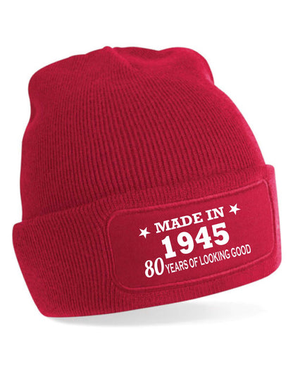 80th Birthday Made In 1945 Beanie Hat Gift for 80 Year Old For Men & Ladies