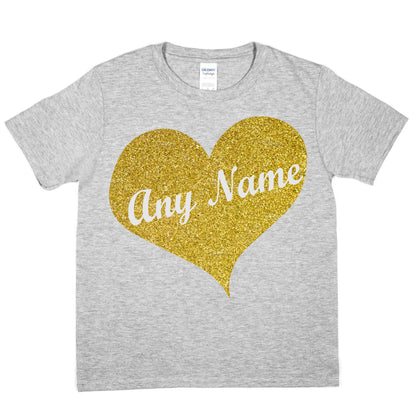 Kids Personalised Birthday Funny T-shirt In Gold Glitter Your Name Here