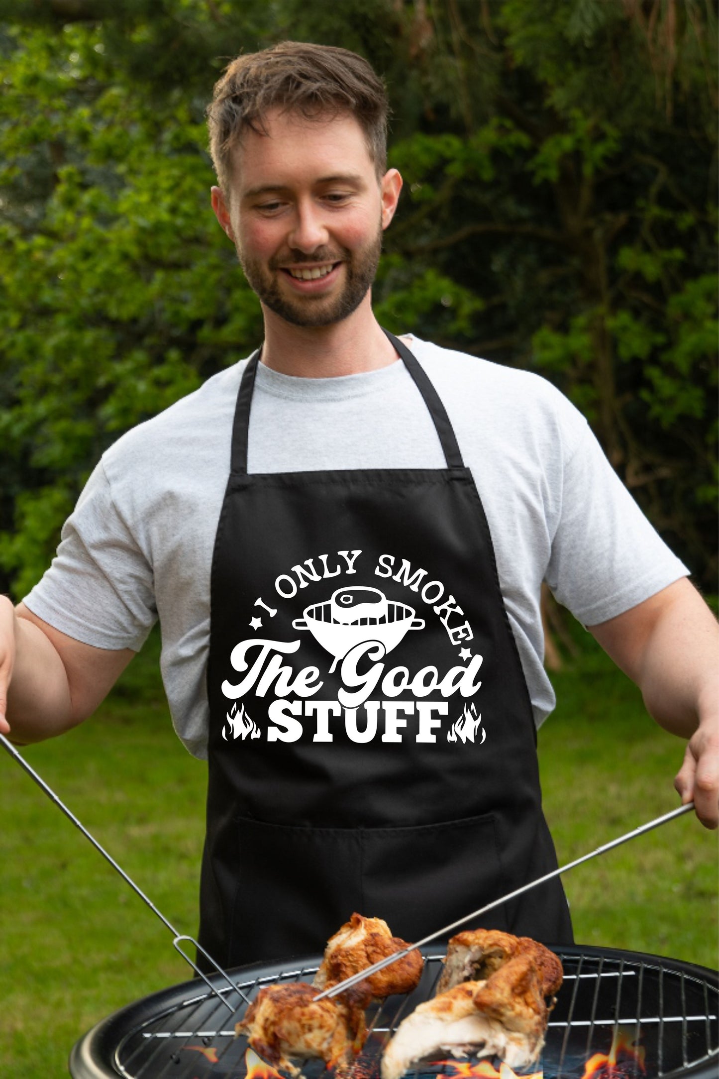 Only Smoke The Good Stuff Funny Apron Father's Day Birthday Gift Cooking BBQ