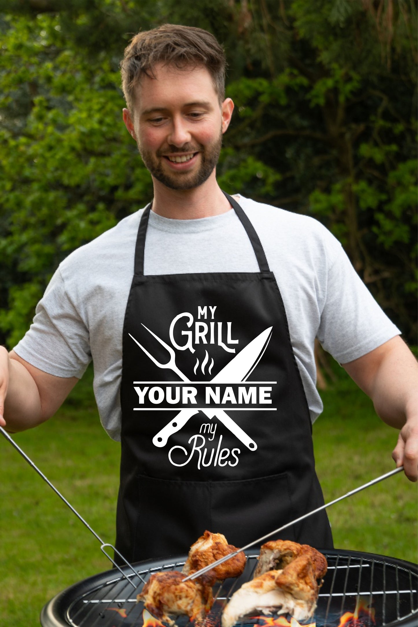 Personalised Apron My Grill My Rules Any Name Father's Day Birthday Funny Gift