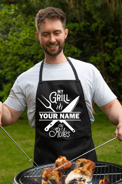 Personalised Apron My Grill My Rules Any Name Father's Day Birthday Funny Gift