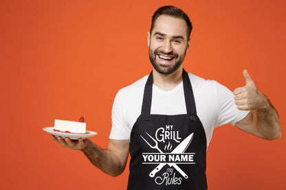Personalised Apron My Grill My Rules Any Name Father's Day Birthday Funny Gift