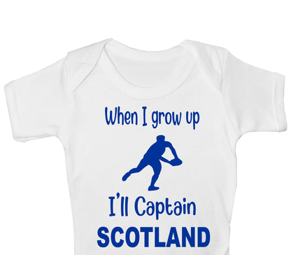 When Grow Up Captain Scotland Funny Babygrow Scottish Rugby Bodysuit Baby Gift
