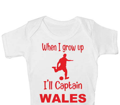 When Grow Up Captain Wales Funny Babygrow Welsh Football Bodysuit Baby Gift