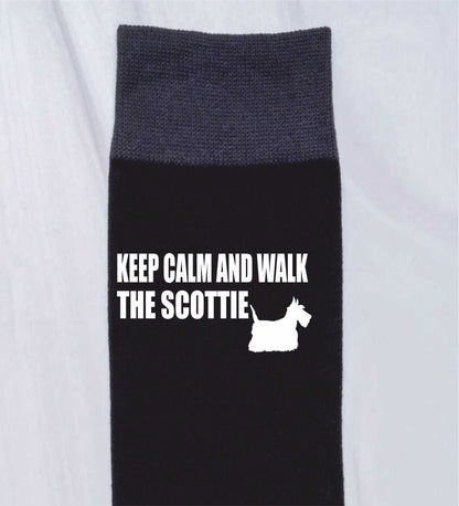 Keep Calm & Walk Scottish Terrier Men's Novelty Socks Black Dog Lovers Gift