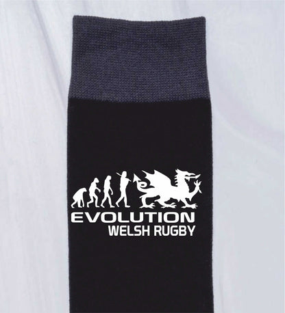 Evolution Of Welsh Rugby Men's Novelty Socks Black Funny Wales Gift for Men