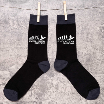 Evolution Of Surfing Men's Novelty Socks Black Funny WaterSports Gift for Men