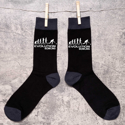 Evolution Of Bowling Men's Novelty Socks Black Funny Bowlers Gift for Men