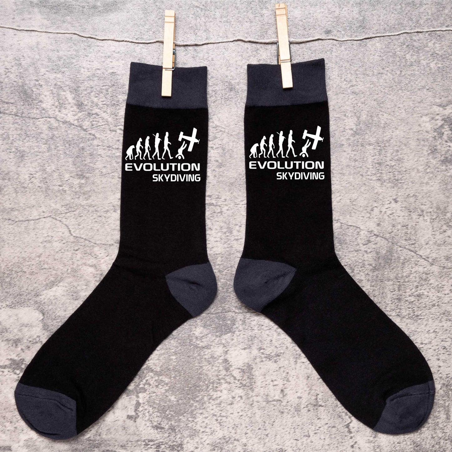 Evolution Of Sky Diving Funny Men's Black Novelty Socks Birthday Gift