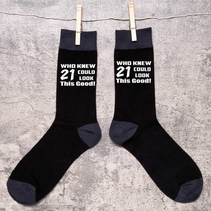 Who Knew 21 Men's Black Funny Socks Novelty 21st Birthday Gift