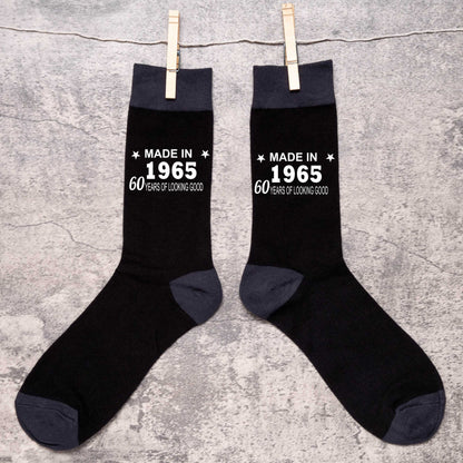 60th Birthday Born in 1965 Mens Novelty Socks Black 60 Year Old Gift