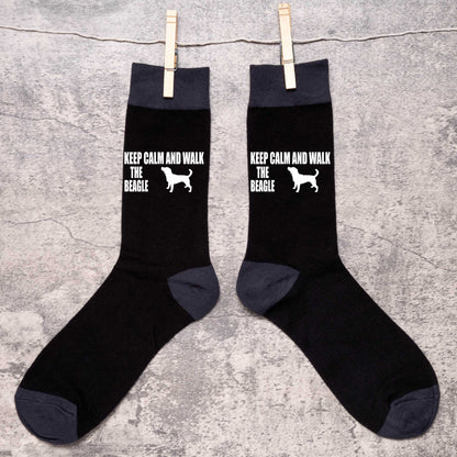 Keep Calm & Walk The Beagle Men's Novelty Socks Black Dog Lovers Gift