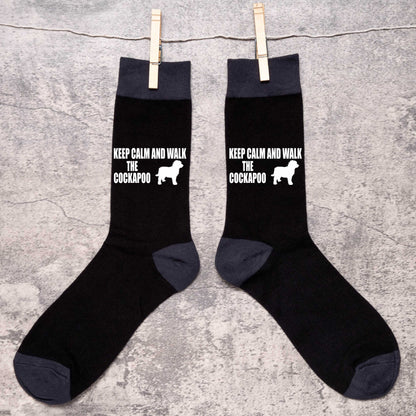Keep Calm & Walk The Cockapoo Men's Novelty Socks Black Dog Lovers Gift