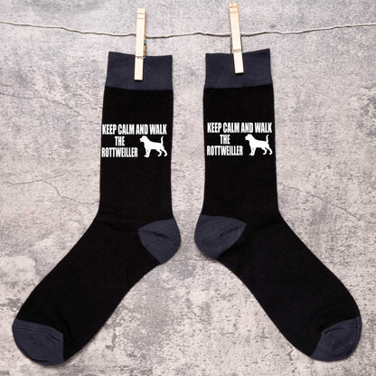 Keep Calm & Walk Rottweiler Men's Novelty Socks Black Dog Lovers Gift