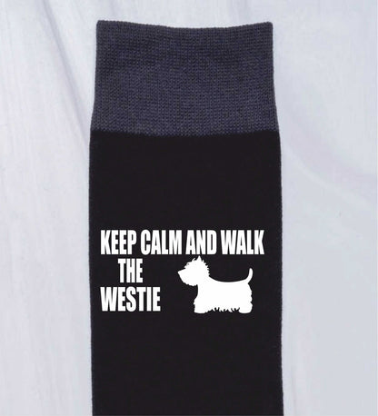 Keep Calm & Walk The Westie Men's Novelty Socks Black Dog Lovers Gift