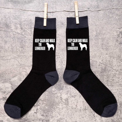 Keep Calm & Walk Leonberger Men's Novelty Socks Black Dog Lovers Gift