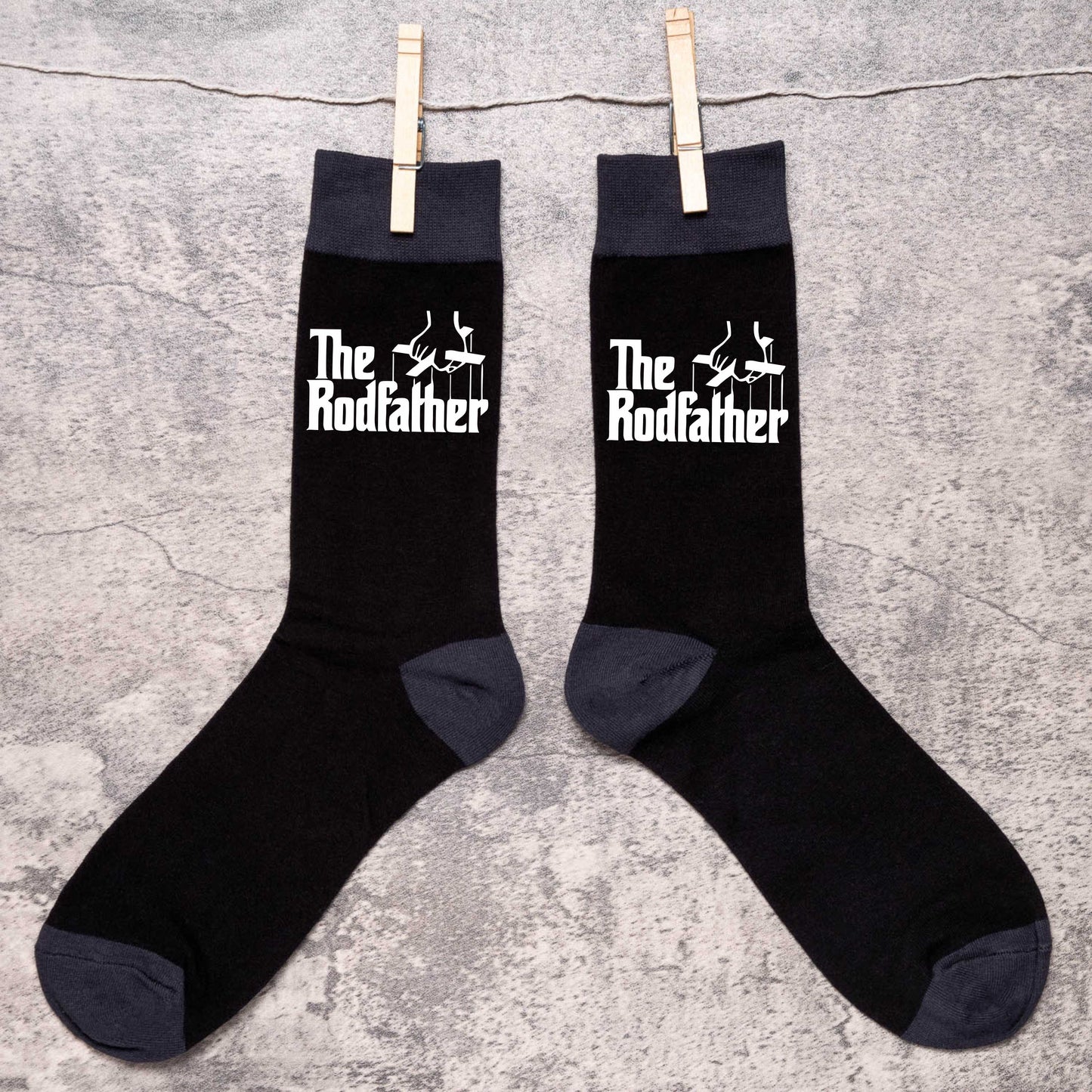 The Rodfather Fishing Funny Men's Black Novelty Socks Fishing Gift