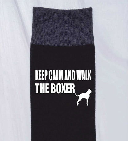 Keep Calm & Walk The Boxer Men's Black Novelty Socks Dog Lover Gift