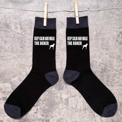 Keep Calm & Walk The Boxer Men's Black Novelty Socks Dog Lover Gift