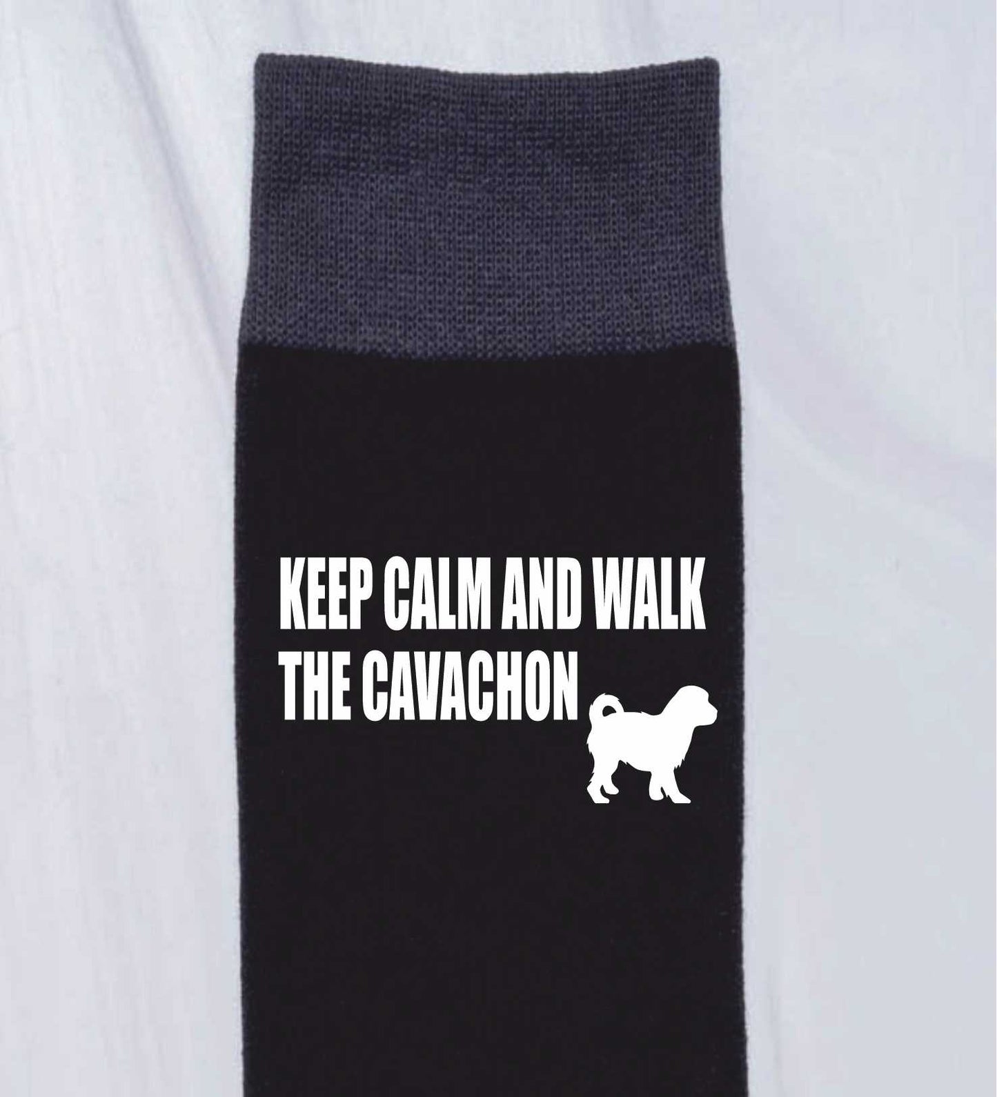 Keep Calm & Walk Cavachon Men's Black Novelty Socks Dog Lover Gift