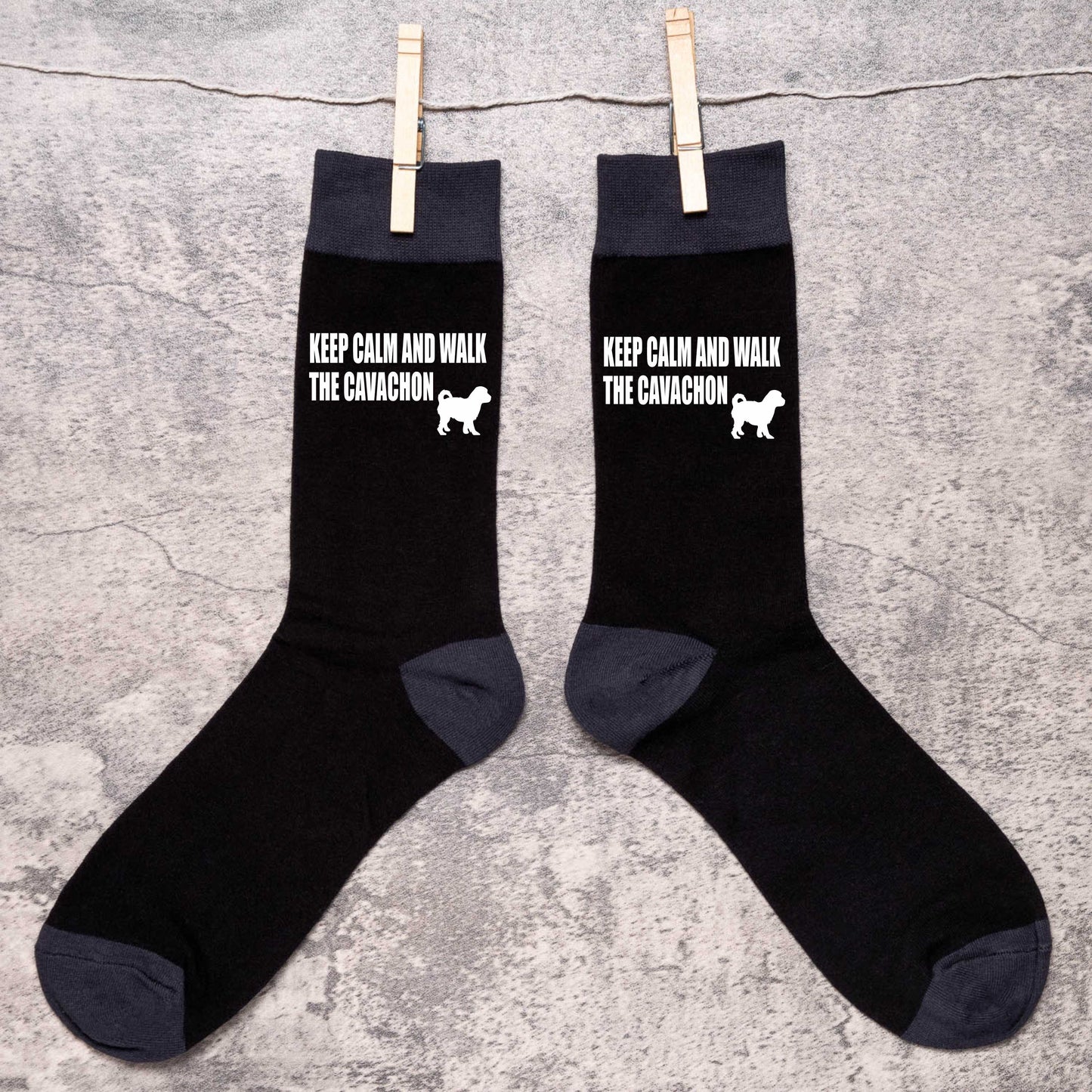 Keep Calm & Walk Cavachon Men's Black Novelty Socks Dog Lover Gift