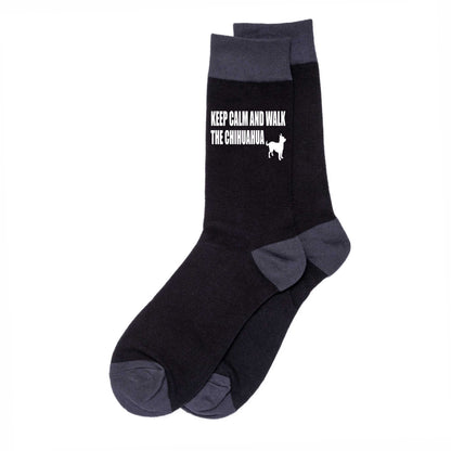 Keep Calm & Walk The Chihuahua Men's Black Novelty Socks Dog Lover Gift