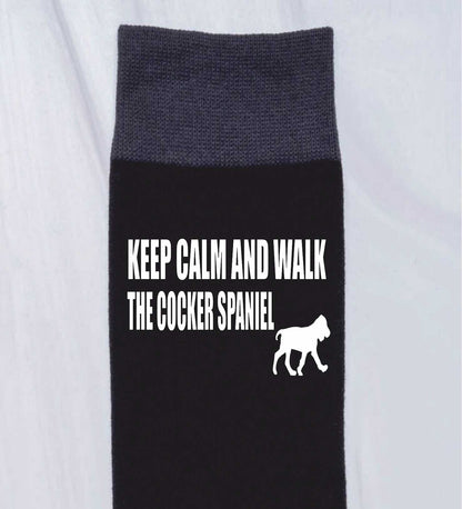 Keep Calm & Walk The Cocker Spaniel Men's Black Novelty Socks Dog Lover Gift