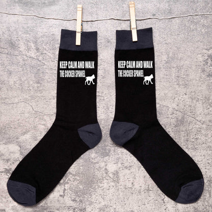 Keep Calm & Walk The Cocker Spaniel Men's Black Novelty Socks Dog Lover Gift