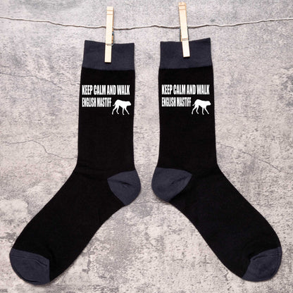 Keep Calm & Walk The English Mastiff Men's Black Novelty Socks Dog Lover Gift