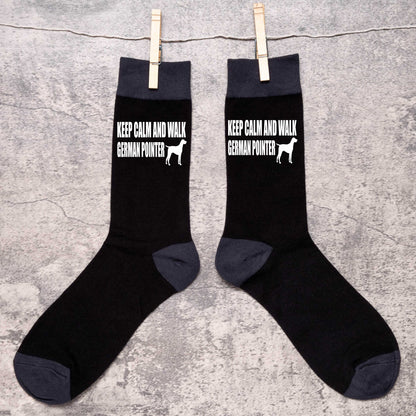 Keep Calm & Walk German Pointer Men's Black Novelty Socks Dog Lover Gift