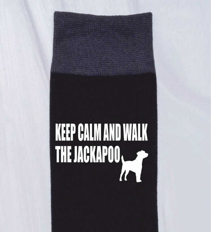 Keep Calm & Walk The Jackapoo Men's Black Novelty Socks Dog Lover Gift